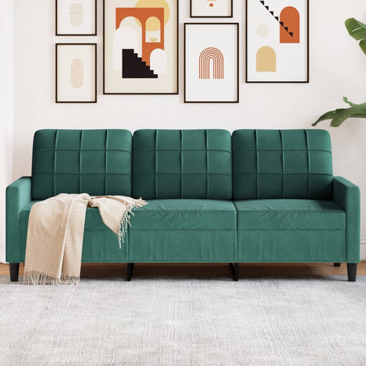 Sofá de 3 lugares 180 cm veludo verde-escuro