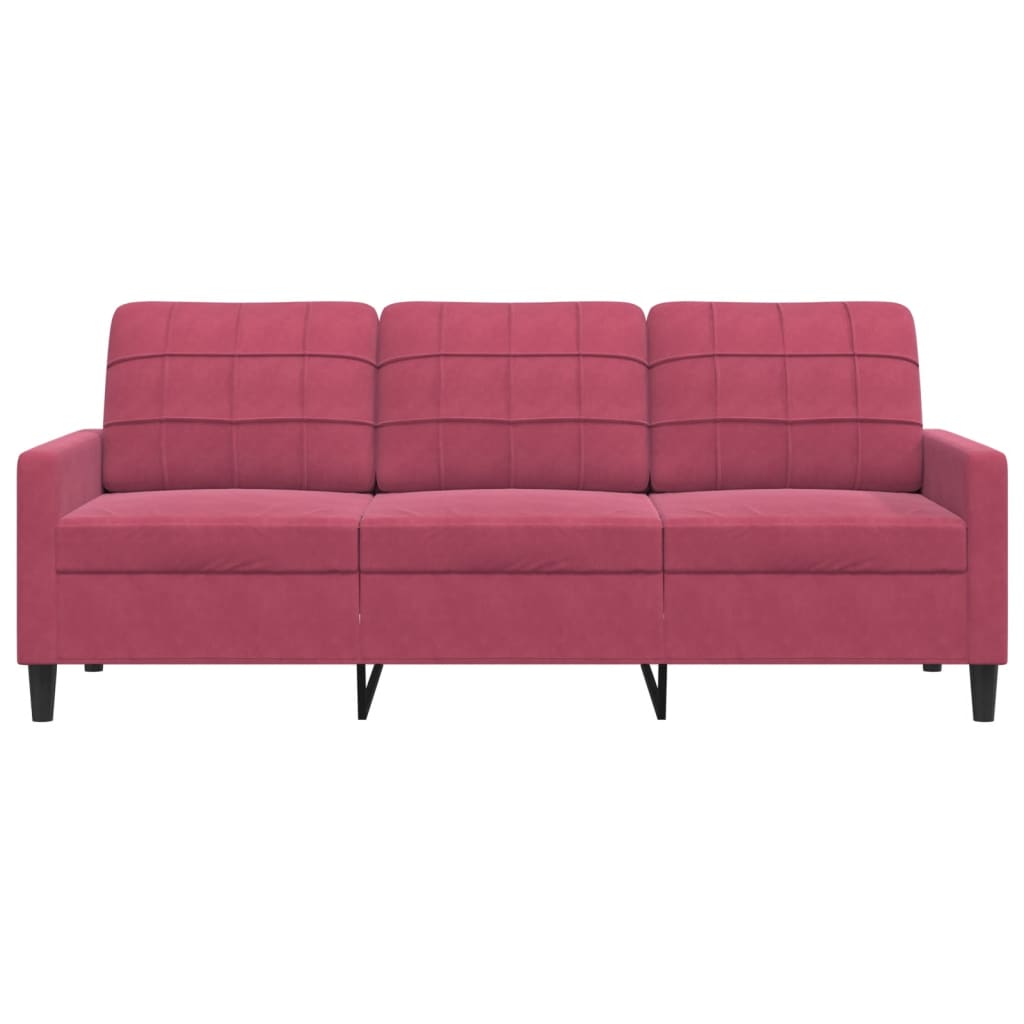 Sofá de 3 lugares veludo 180 cm vermelho tinto