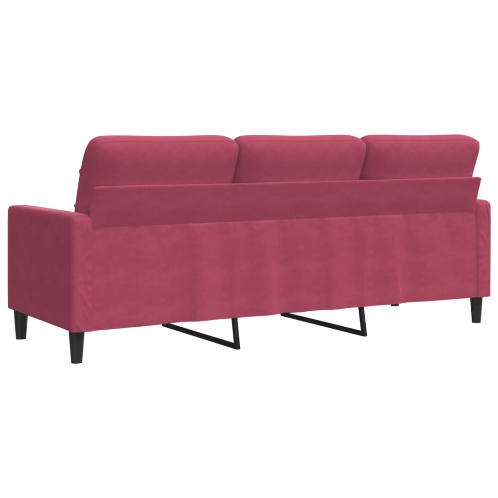 Sofá de 3 lugares veludo 180 cm vermelho tinto