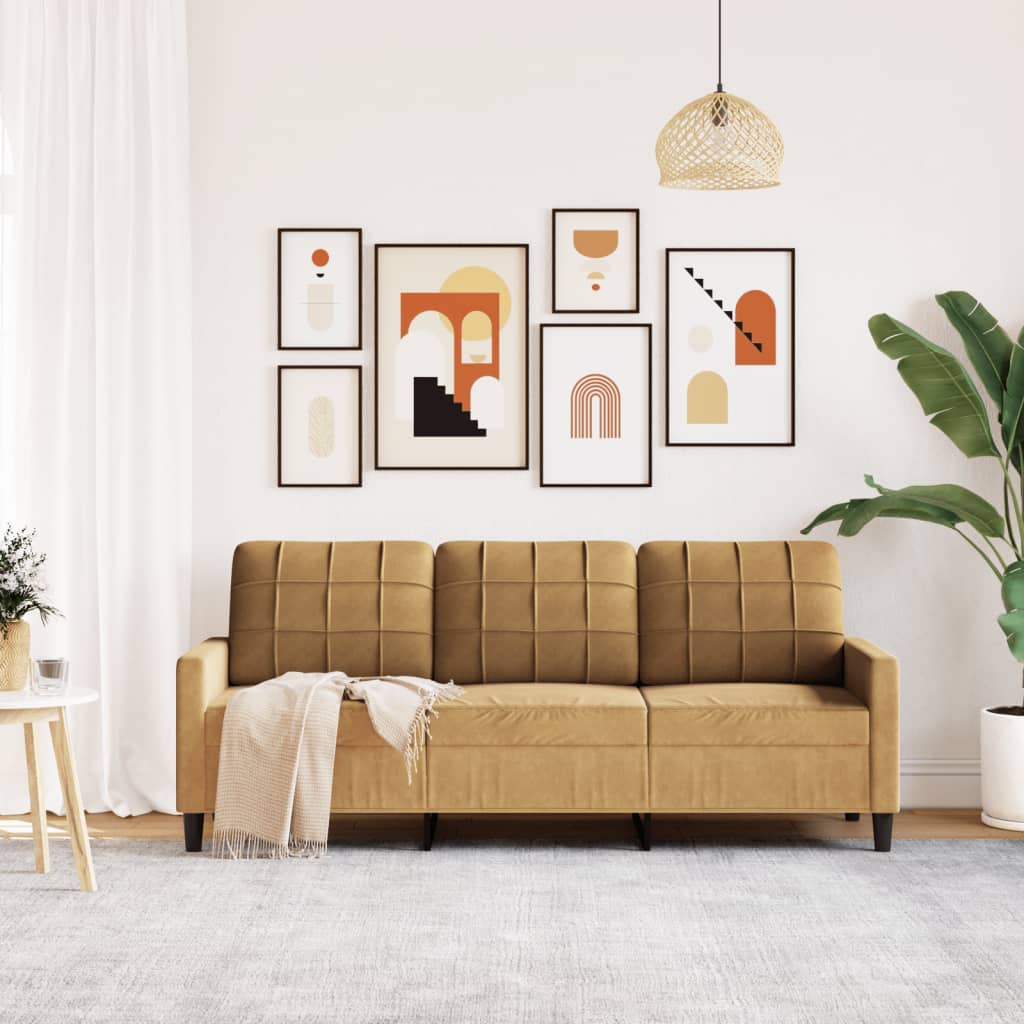Sofá de 3 lugares 180 cm veludo castanho