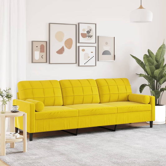 Sofá 3 lugares c/ almofadas decorativas 210 cm veludo amarelo