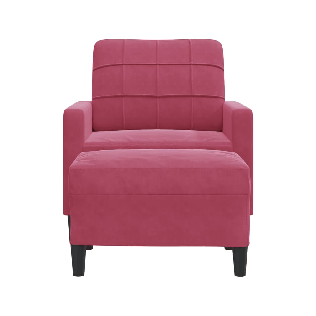 Poltrona com apoio de pés veludo vermelho tinto