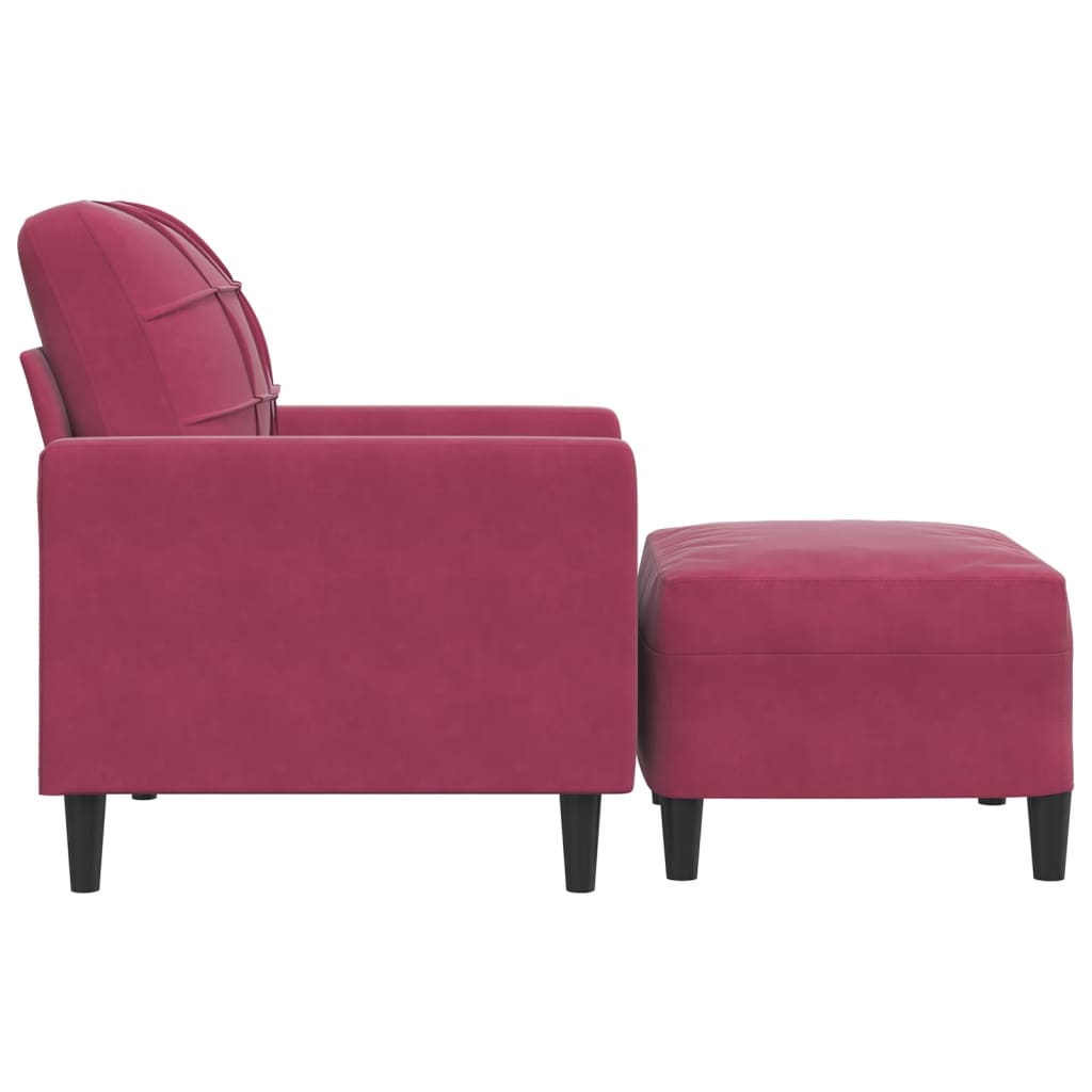 Poltrona com apoio de pés veludo vermelho tinto