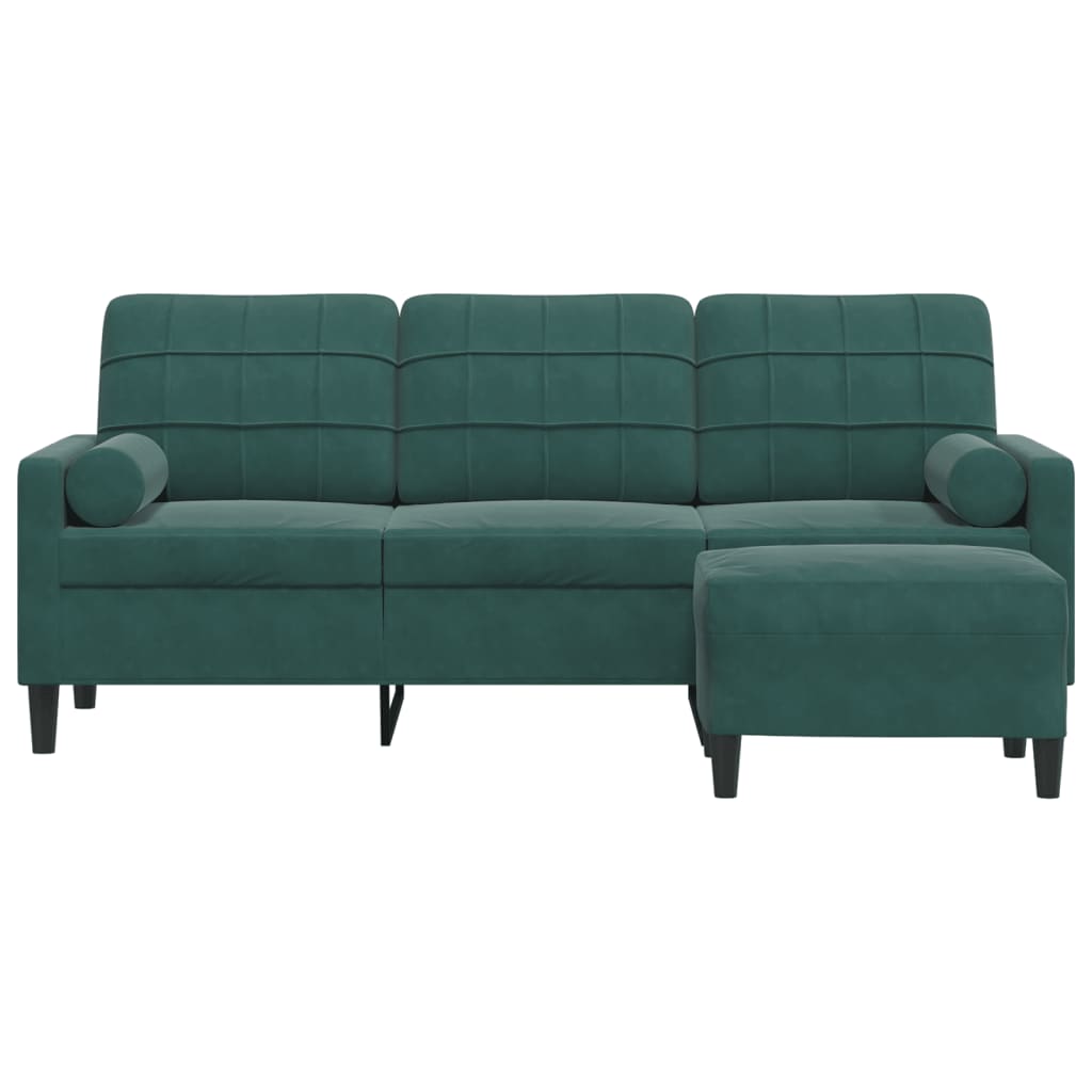 Sofá de 3 lugares com apoio de pés 180 cm veludo verde-escuro
