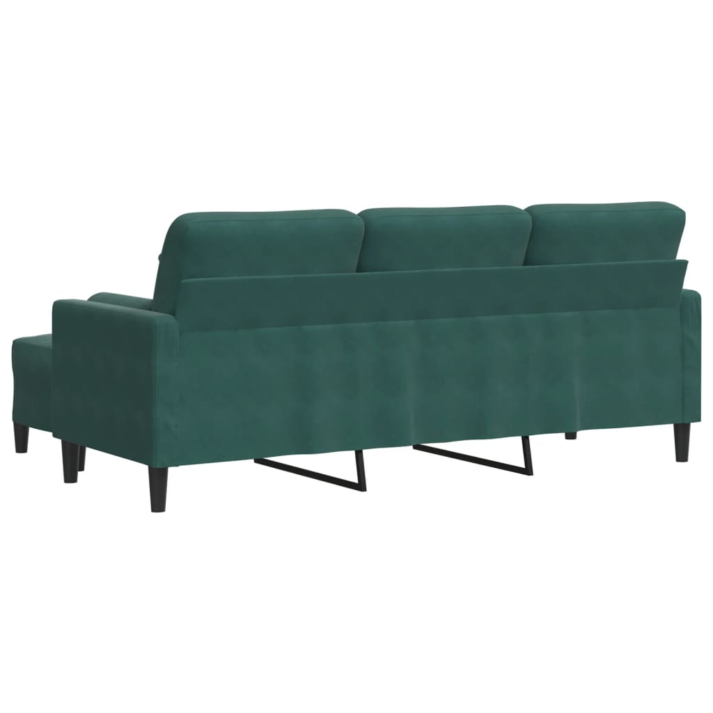 Sofá de 3 lugares com apoio de pés 180 cm veludo verde-escuro