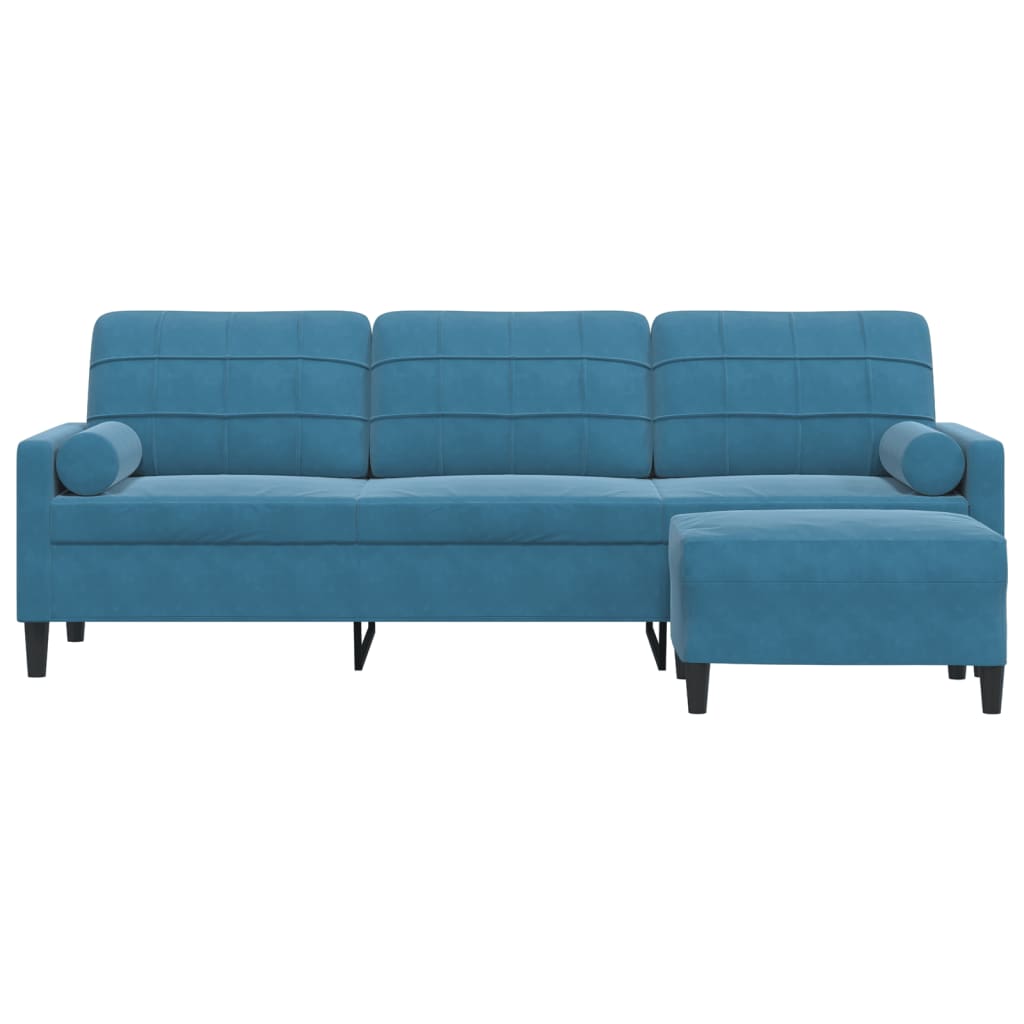 Sofá de 3 lugares com apoio de pés 210 cm veludo azul