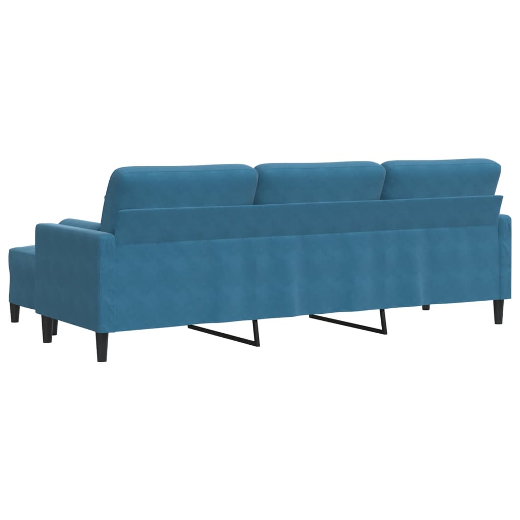 Sofá de 3 lugares com apoio de pés 210 cm veludo azul