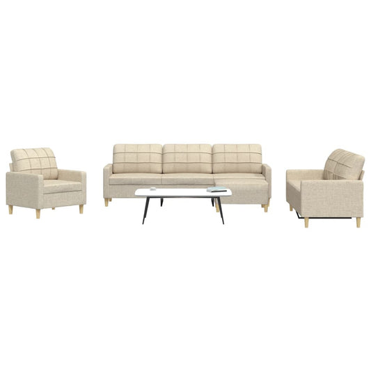 4 pcs conjunto de sofás com apoio de pés tecido cor creme