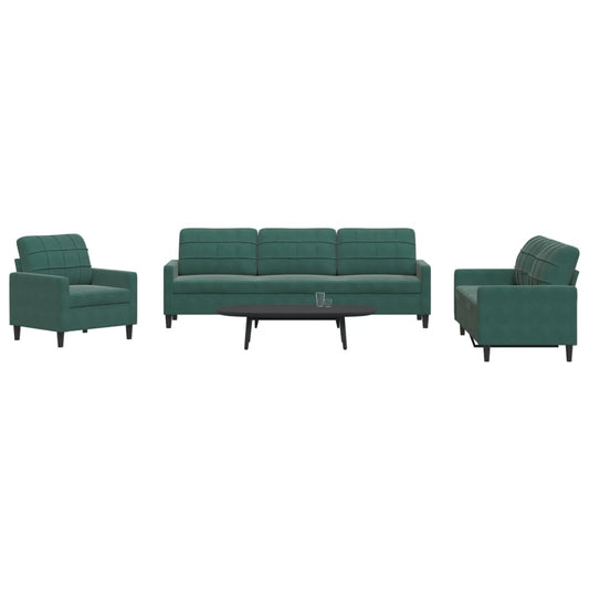 4 pcs conjunto de sofás com almofadões veludo verde-escuro