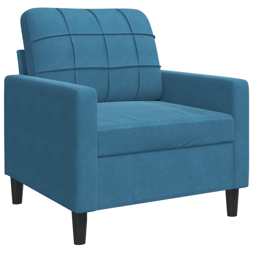4 pcs conjunto de sofás com almofadões e rolos veludo azul