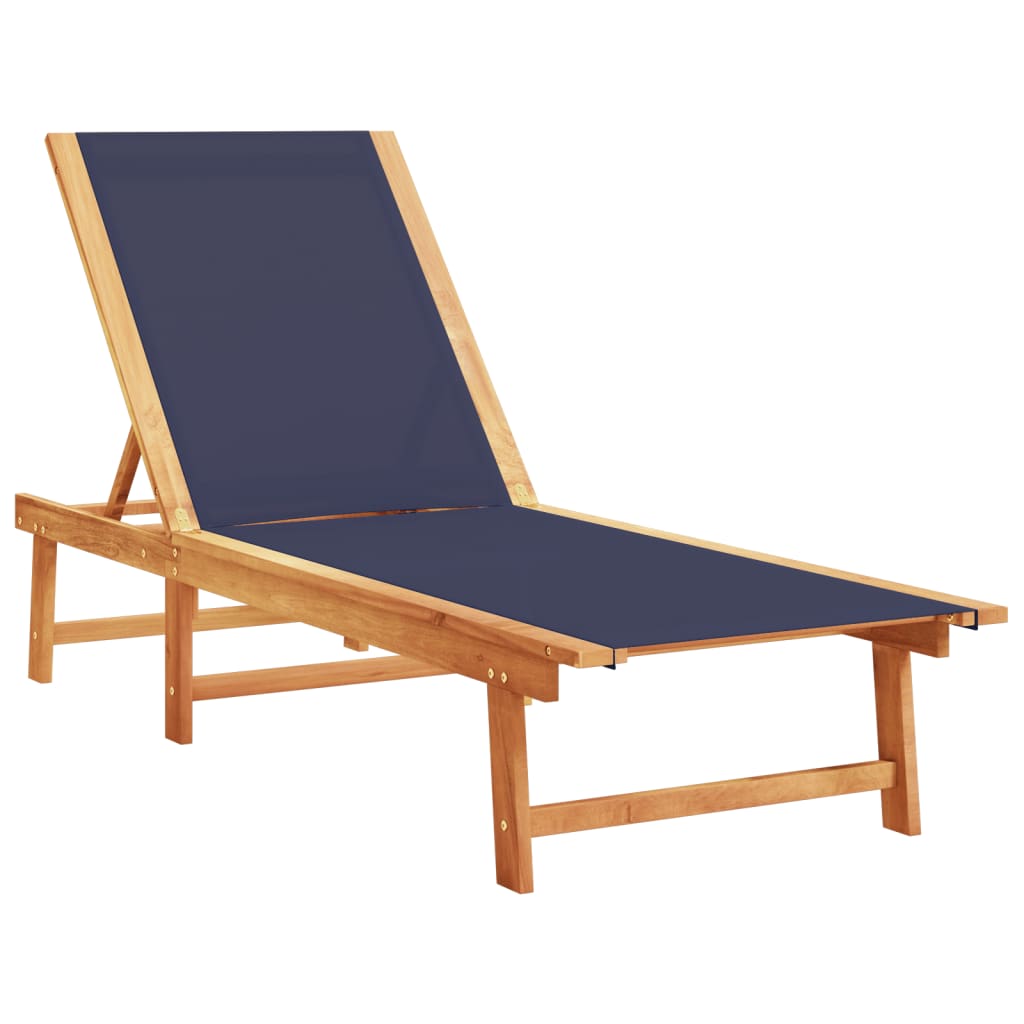 Espreguiçadeiras com mesa 2 pcs acácia maciça/textilene azul