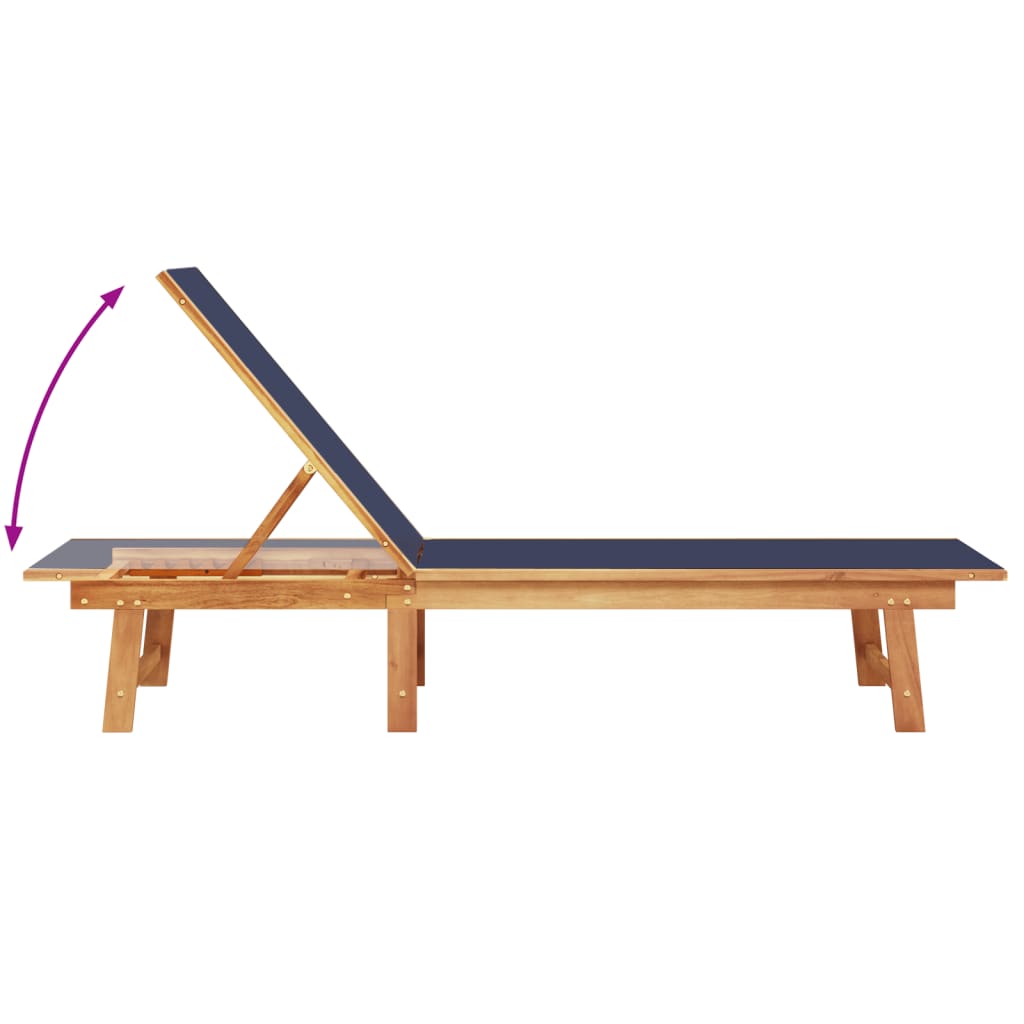 Espreguiçadeiras com mesa 2 pcs acácia maciça/textilene azul