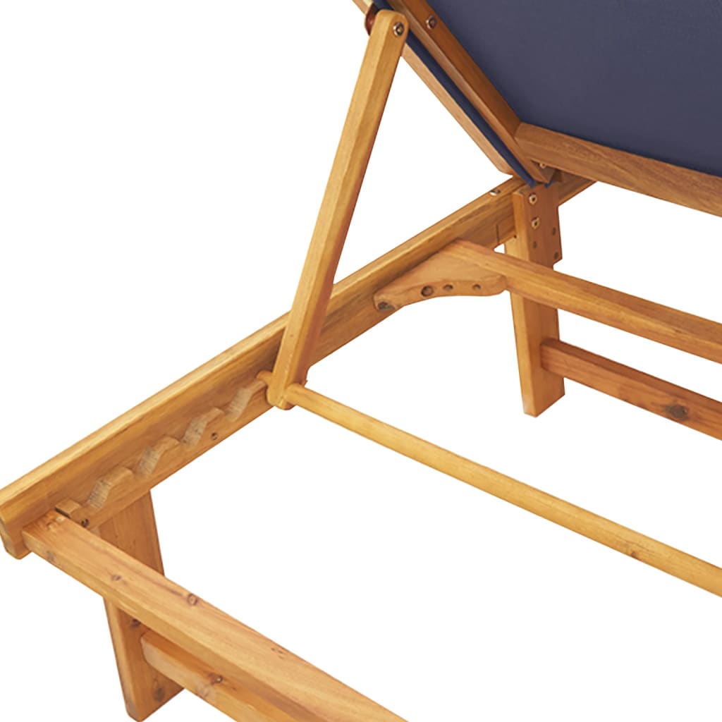 Espreguiçadeiras com mesa 2 pcs acácia maciça/textilene azul