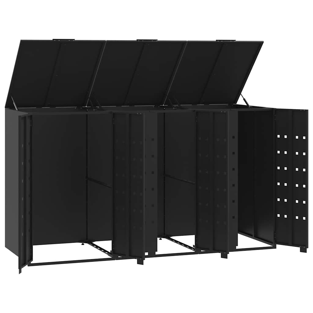 Abrigo para 3 caixotes do lixo 207x79x117 cm aço preto