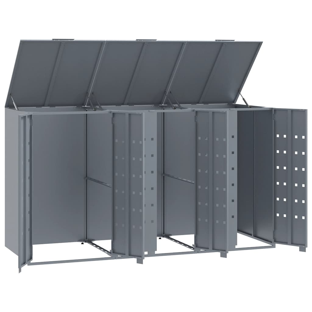 Abrigo para 3 caixotes do lixo 207x79x117 cm aço cinzento