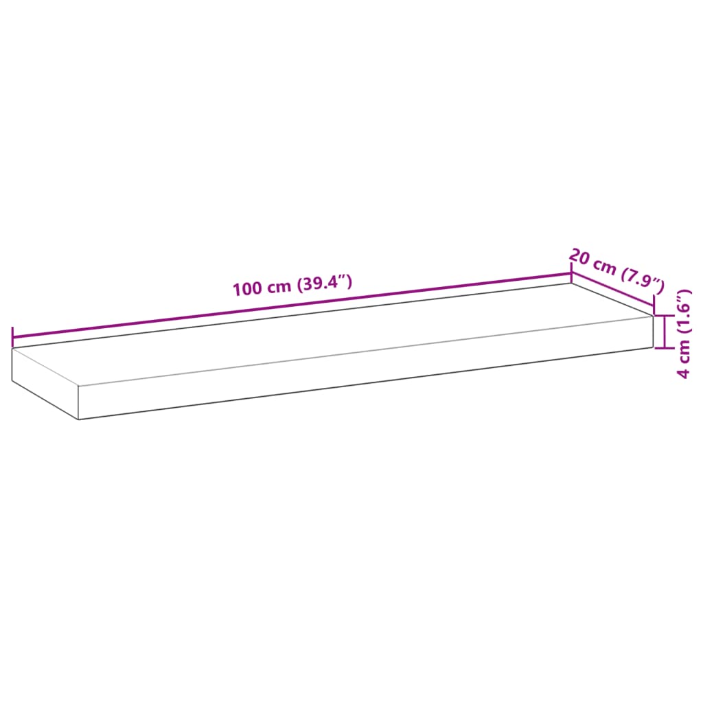 Prateleira flutuante 4pcs 100x20x4cm acácia maciça não tratada