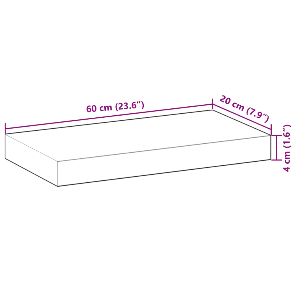 Prateleira flutuante 60x20x4 cm acácia maciça acabamento a óleo