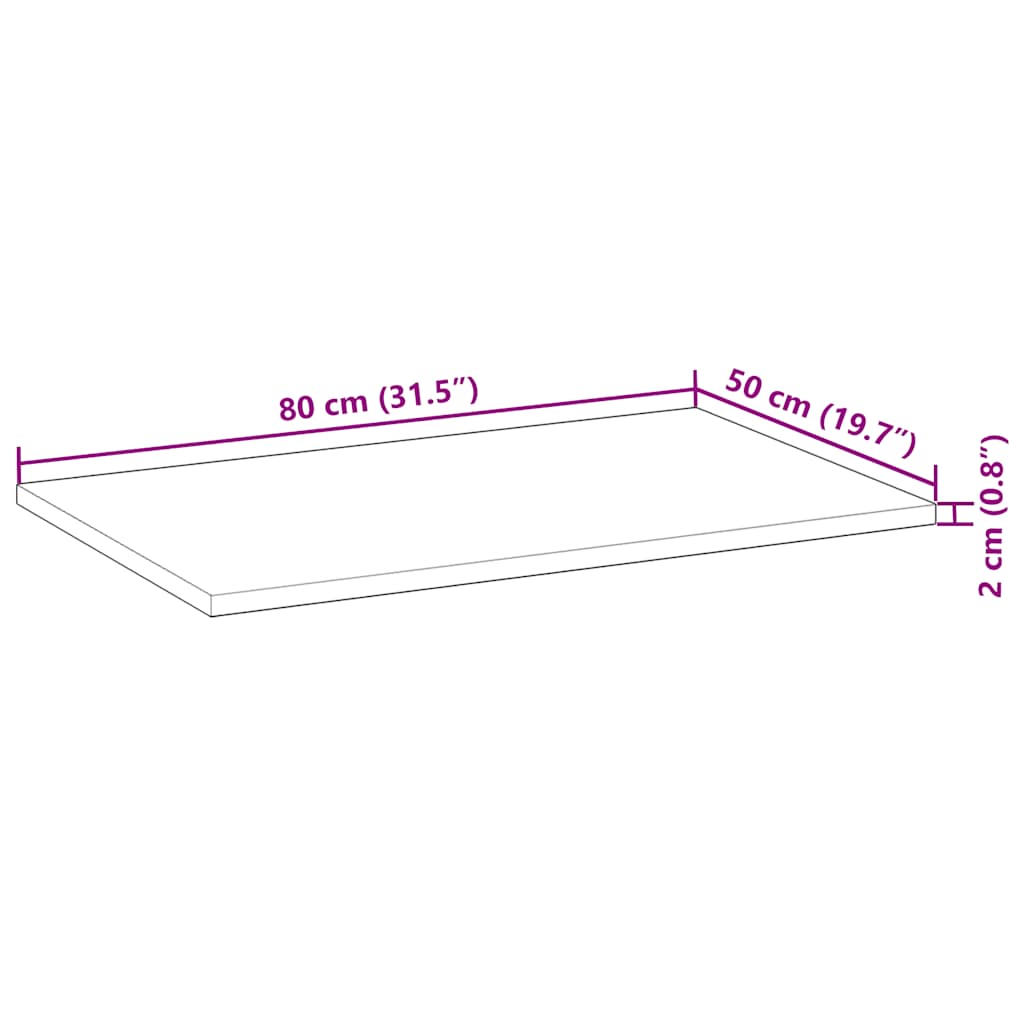 Tampo de secretária 80x50x2 cm acácia maciça não tratada