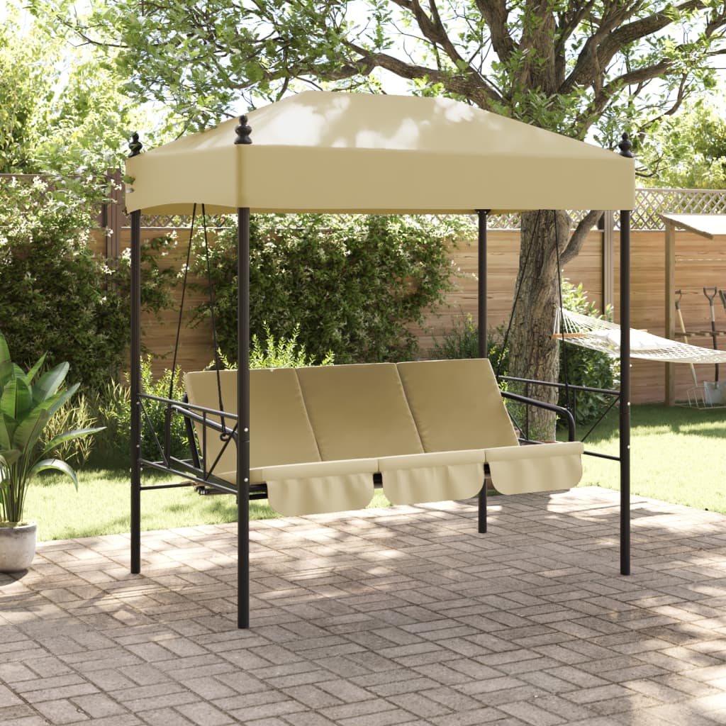 Banco baloiço para jardim com toldo aço areia