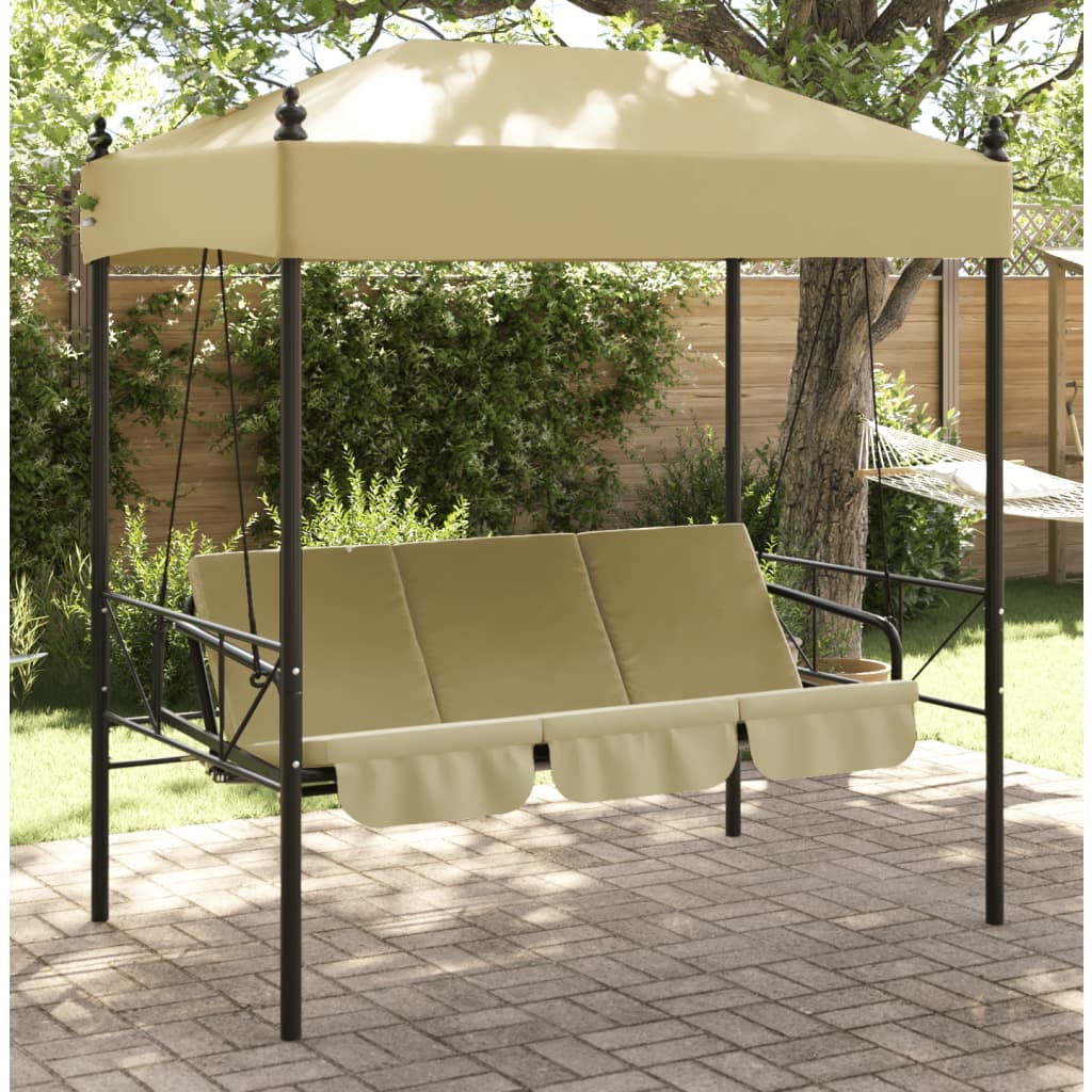 Banco baloiço para jardim com toldo aço areia