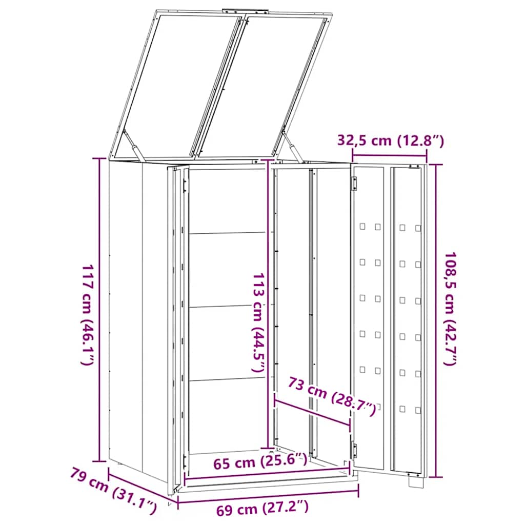 Abrigo para caixote do lixo 69x79x117 cm aço cinzento