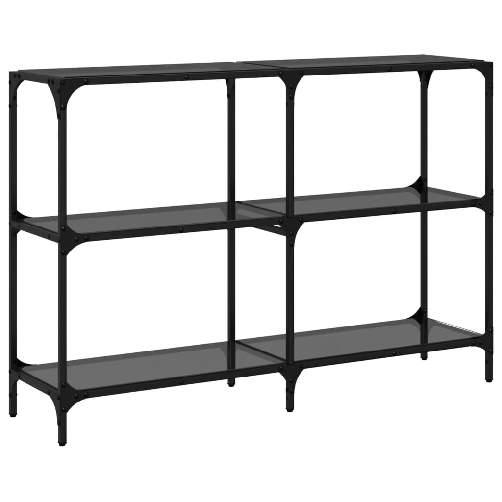 Mesa consola com tampo em vidro preto 118,5x30x81 cm aço