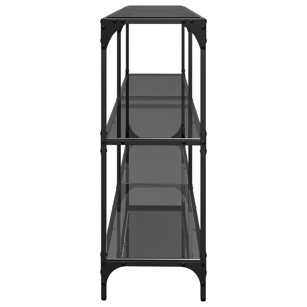 Mesa consola com tampo em vidro preto 194,5x30x81 cm aço