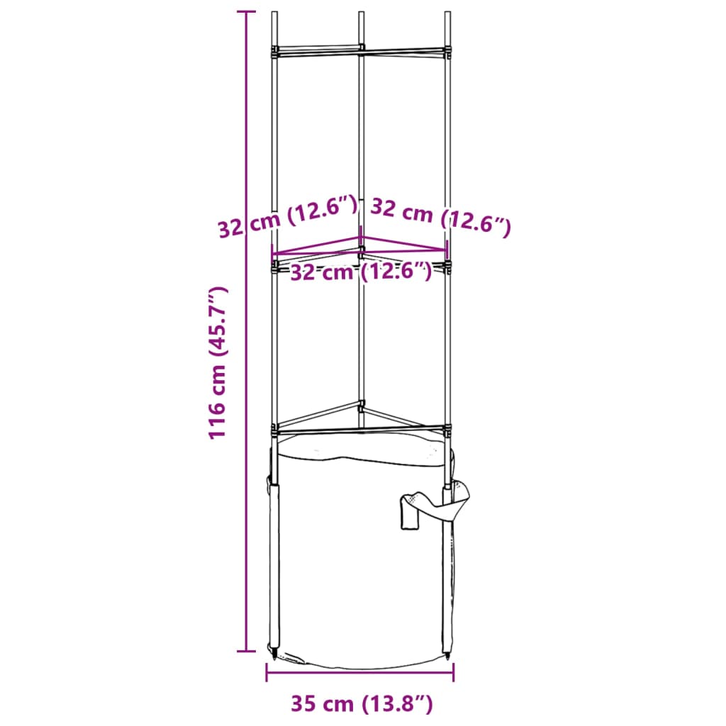 Suportes para tomateiros com sacos 4 pcs 116 cm aço e PP