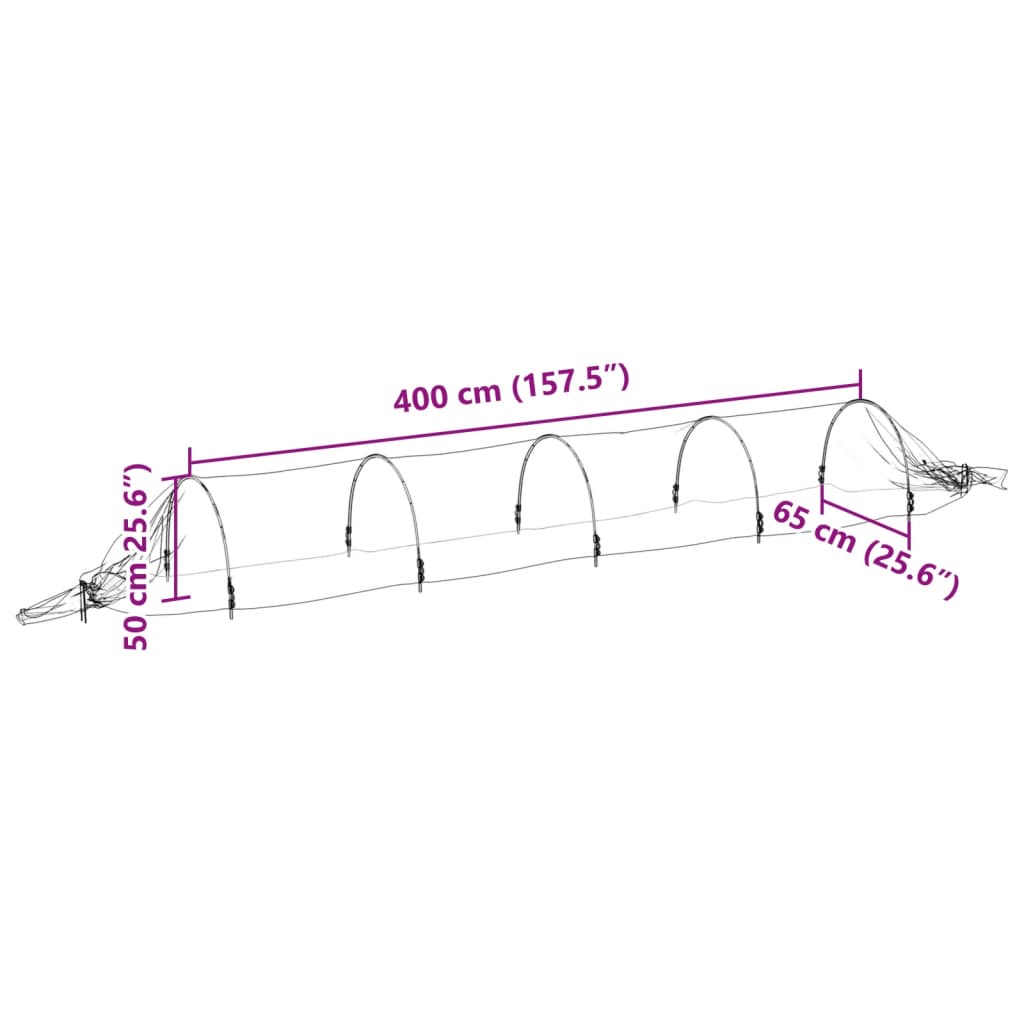 Túneis de rede 4 pcs 1,5x5 m fibra de vidro e PP
