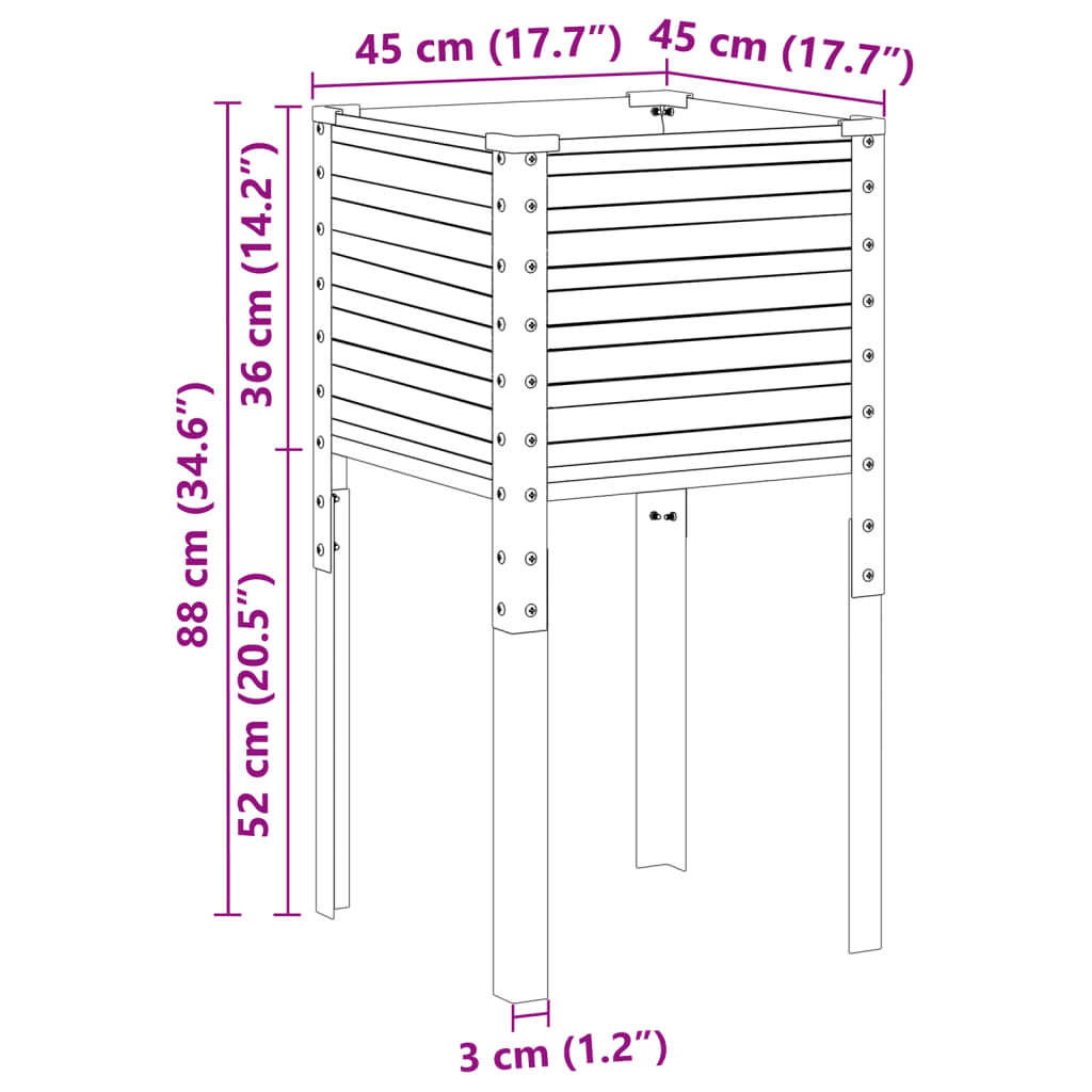 Vaso de jardim 45x45x88 cm Aço galvanizado
