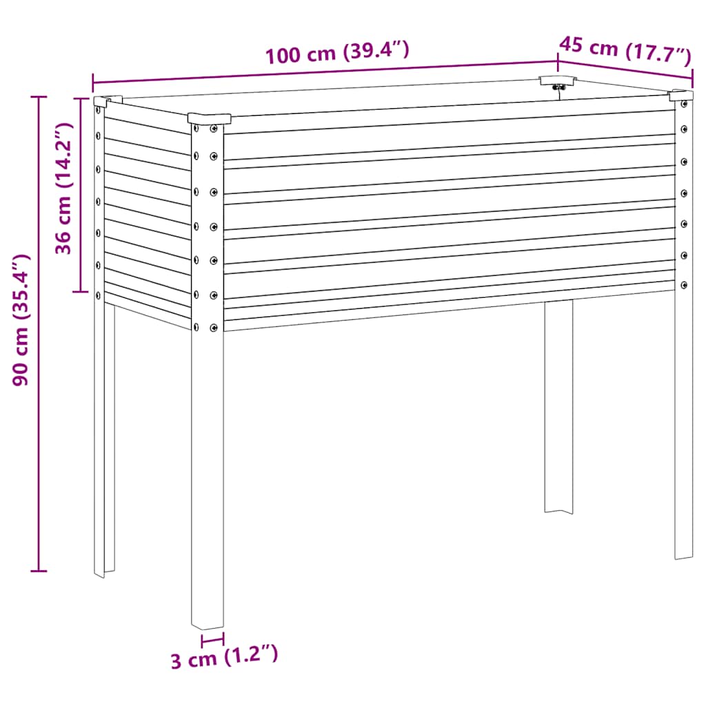 Vaso de jardim verde 100x45x90 cm Aço