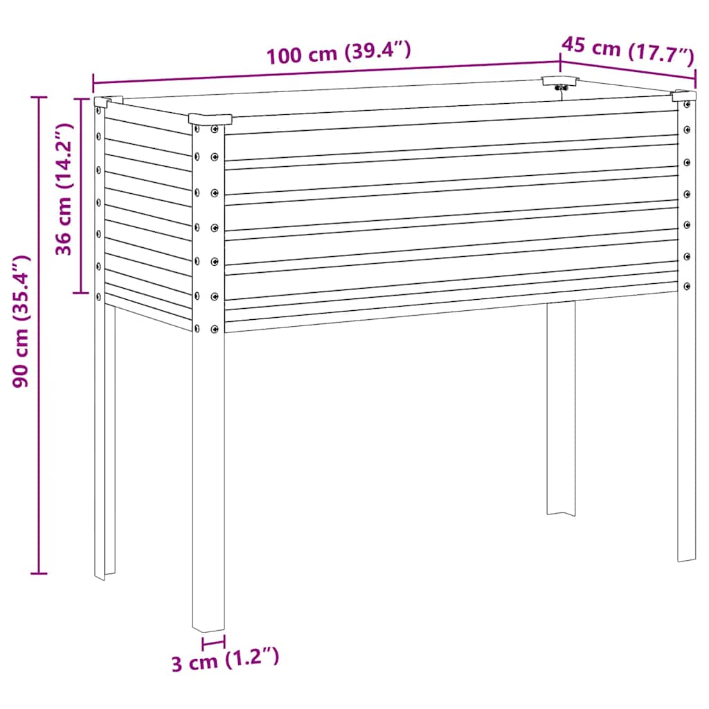 Vaso de jardim antracite 100x45x90 cm aço