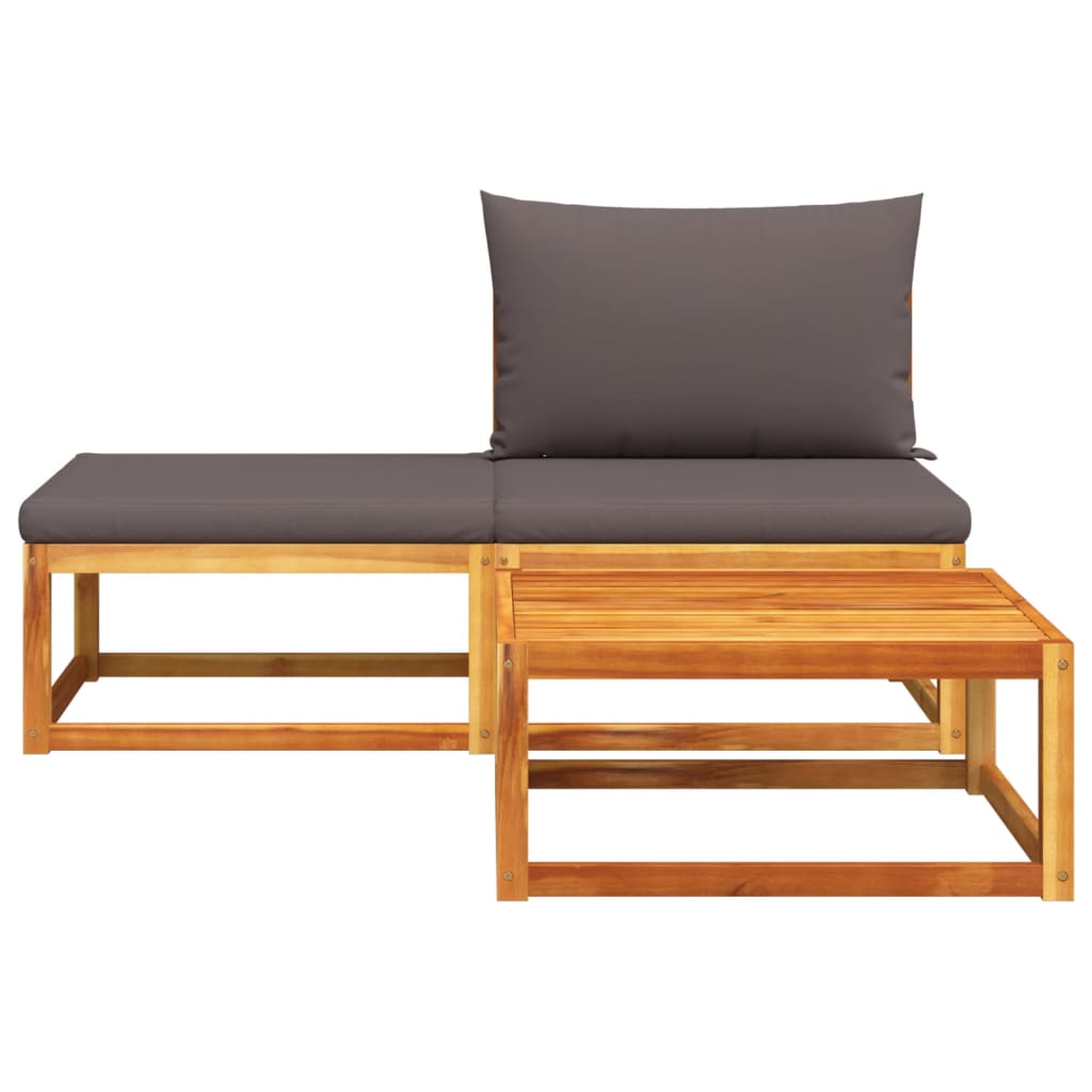 Conjunto de sofás de jardim vidaXL de 3 peças com almofadas de madeira de acácia e corda
