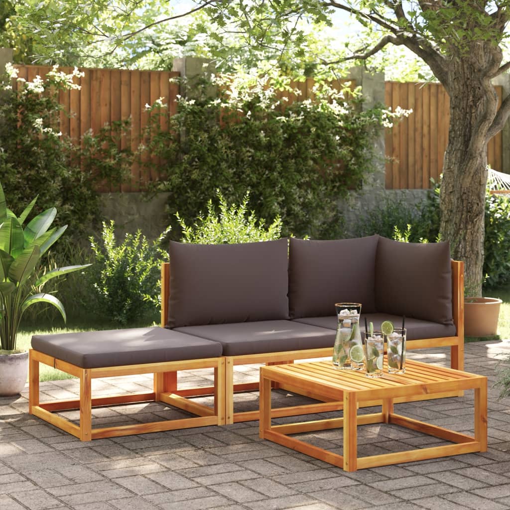 Sofá de jardim vidaXL com almofadas, 2 lugares, madeira de acácia e corda