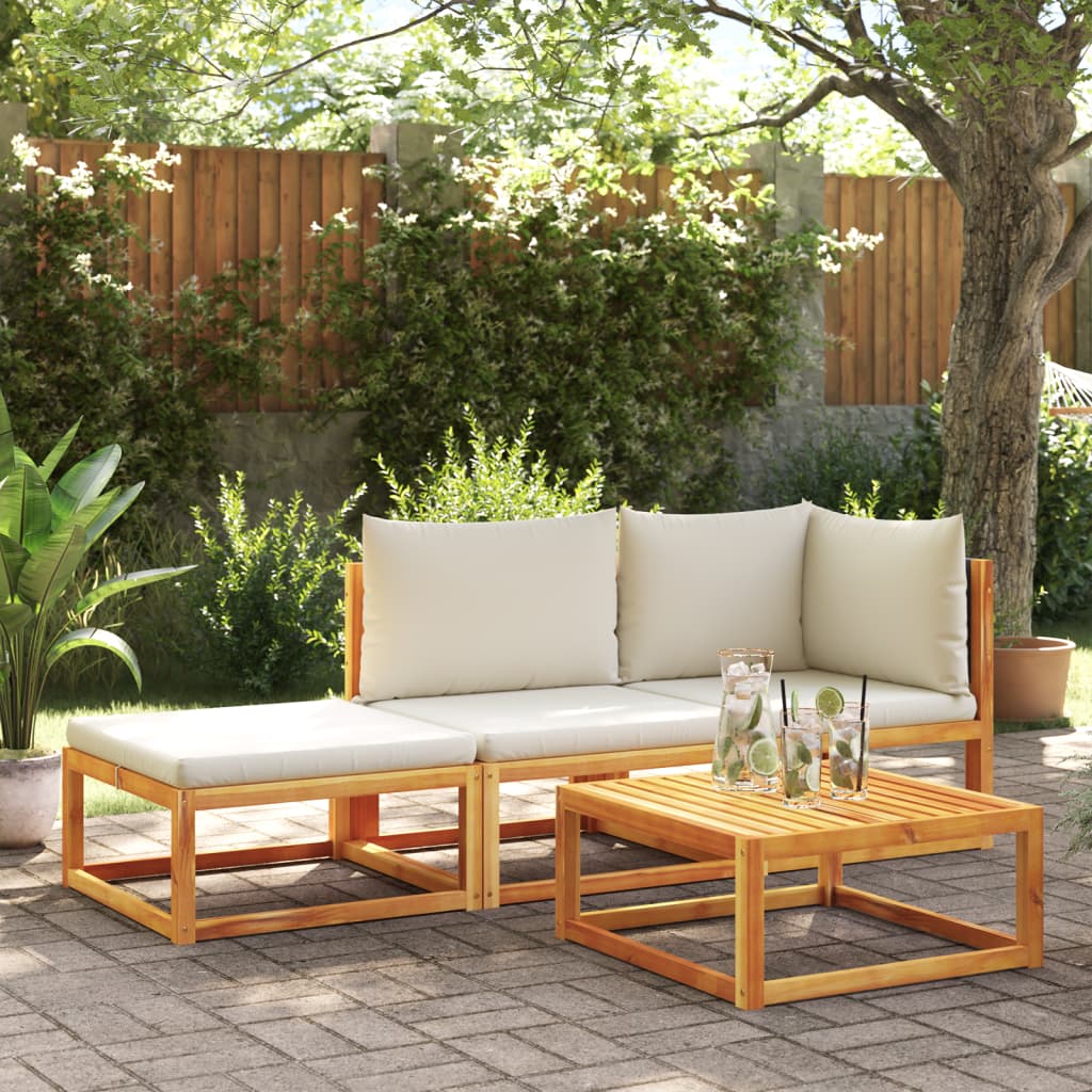 Sofá de jardim vidaXL com almofadas, 2 lugares, madeira de acácia e vime