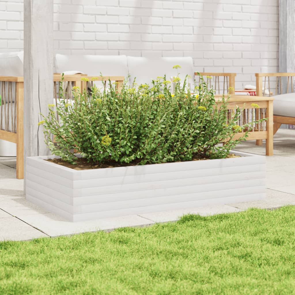 Vaso/floreira de jardim 110x60x23cm madeira pinho maciça branco