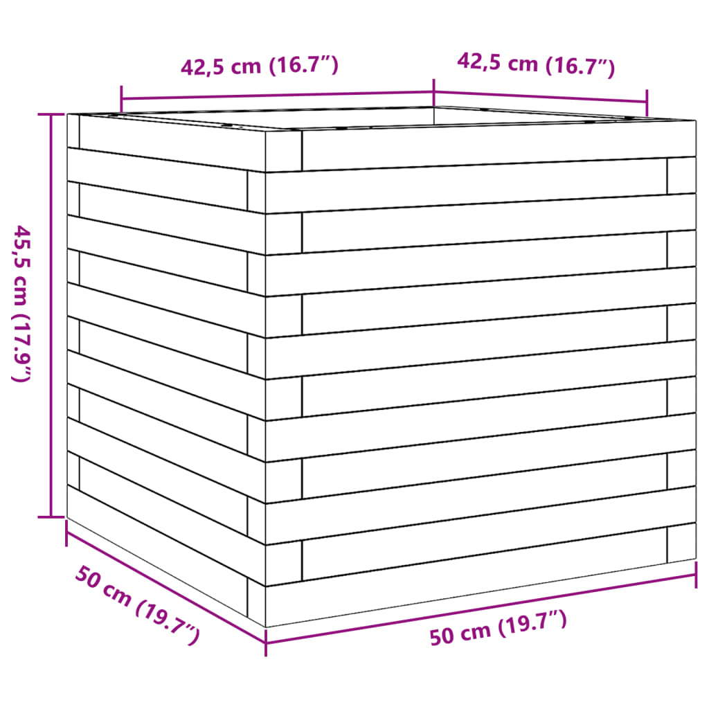 Vaso/floreira jardim 50x50x45,5 cm madeira de pinho impregnada