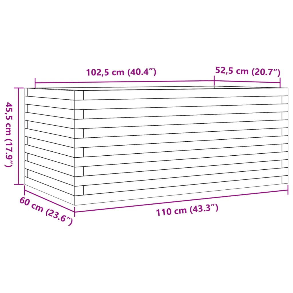 Vaso/floreira de jardim 110x60x45,5 cm madeira douglas maciça