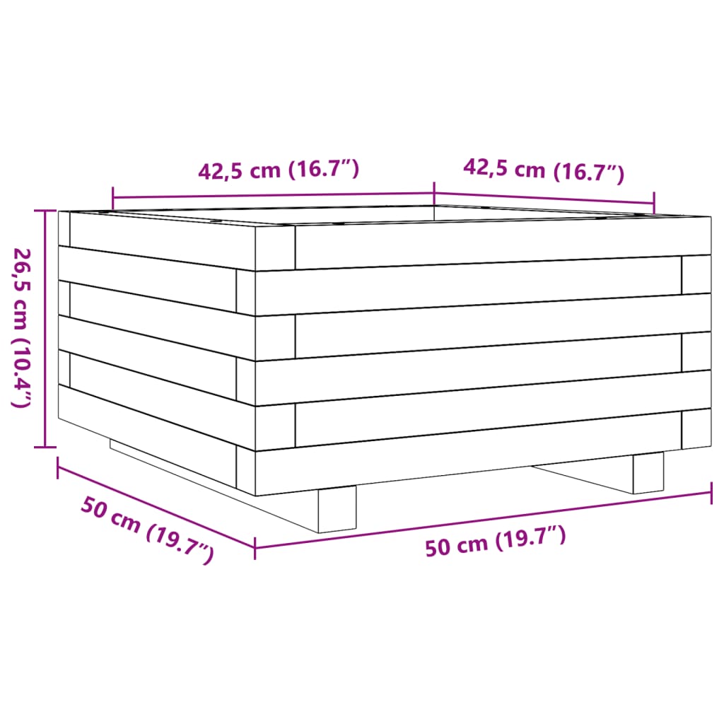 Vaso/floreira de jardim 50x50x26,5 cm madeira de pinho maciça