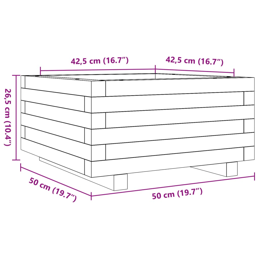 Vaso/floreira de jardim 50x50x26,5 cm pinho maciço castanho-mel