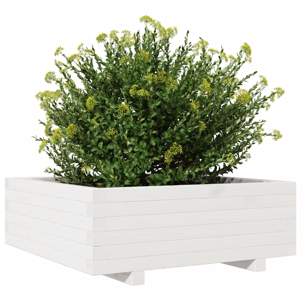 Vaso/floreira de jardim 70x70x26,5 cm pinho maciço branco