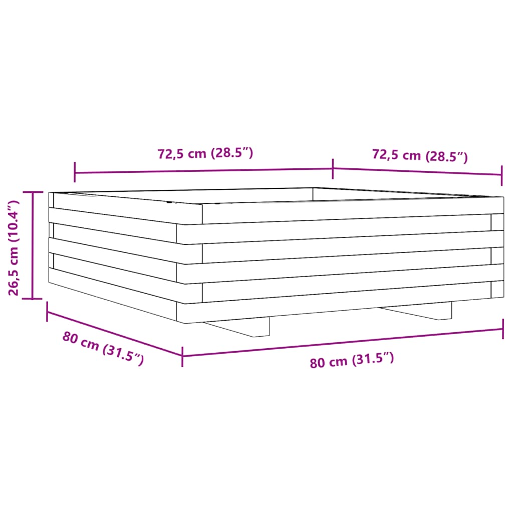Vaso/floreira de jardim 80x80x26,5 cm pinho maciço castanho-mel