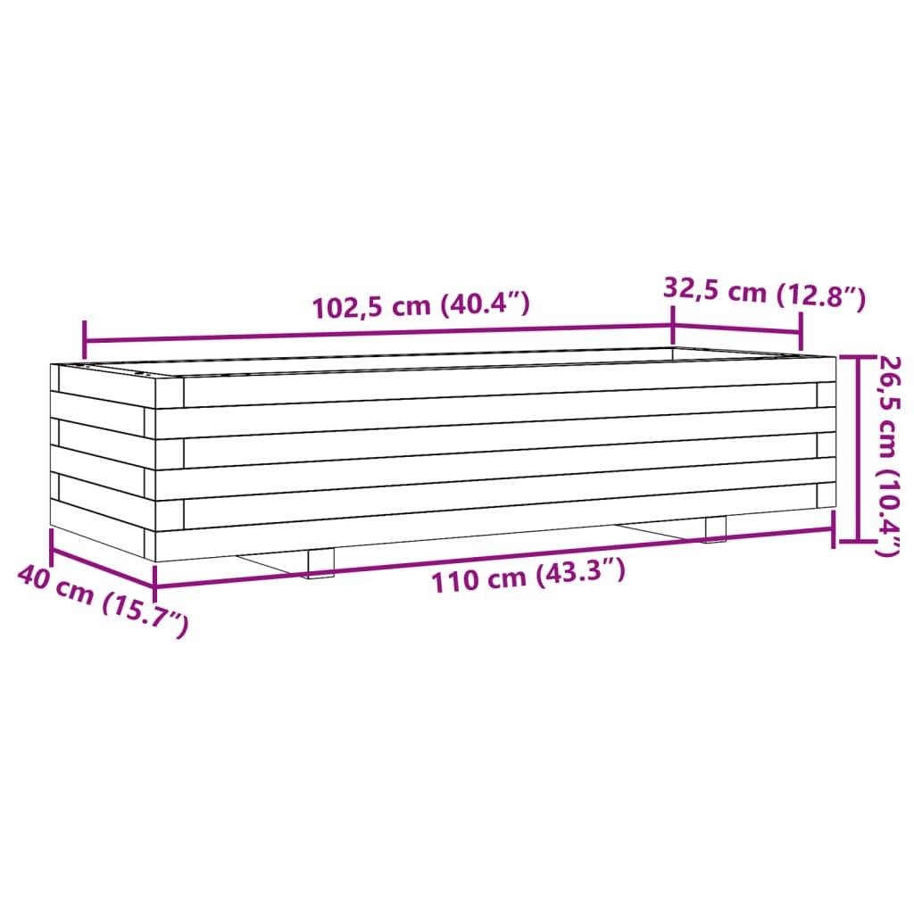 Vaso/floreira de jardim 110x40x26,5cm madeira de douglas maciça
