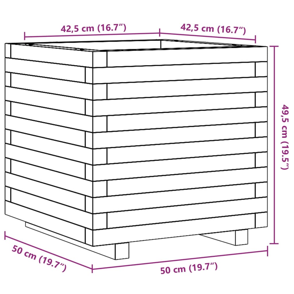 Vaso/floreira de jardim 50x50x49,5 cm madeira de pinho maciça