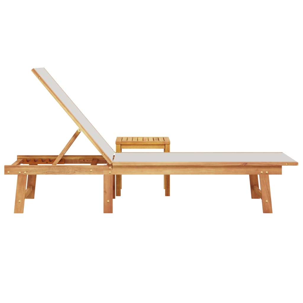 Espreguiçadeira com mesa acácia maciça e textilene cinzento