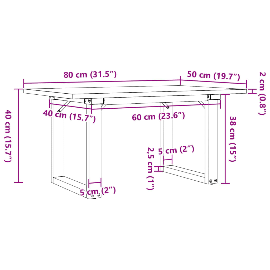 Mesa de centro estrutura em O 80x50x40 cm pinho e aço