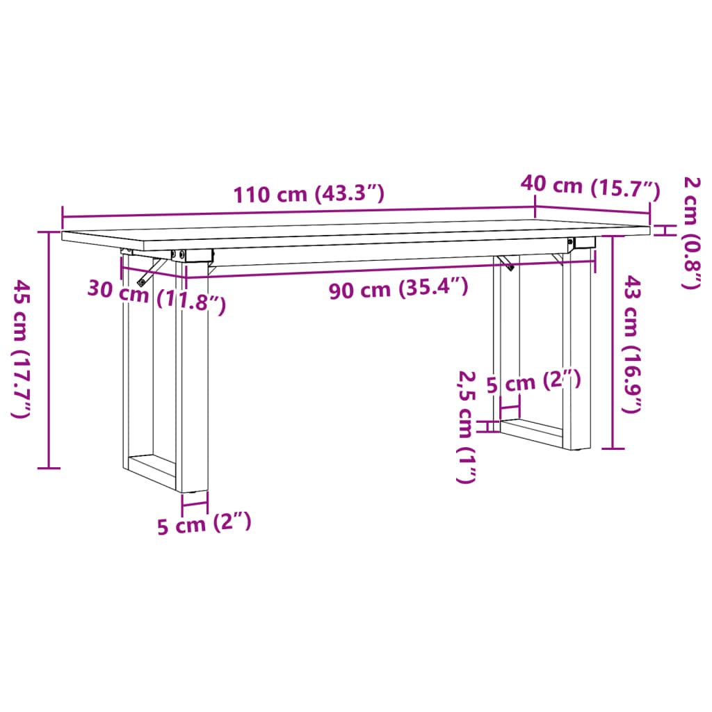 Mesa de centro estrutura em O 110x40x45cm pinho e aço