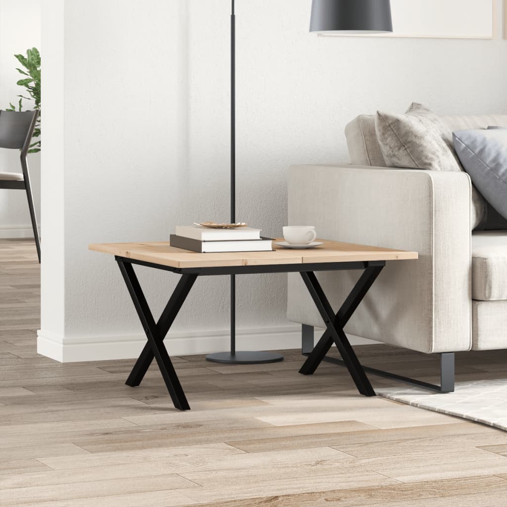 Mesa de centro estrutura em X 60x60x40 cm pinho e aço