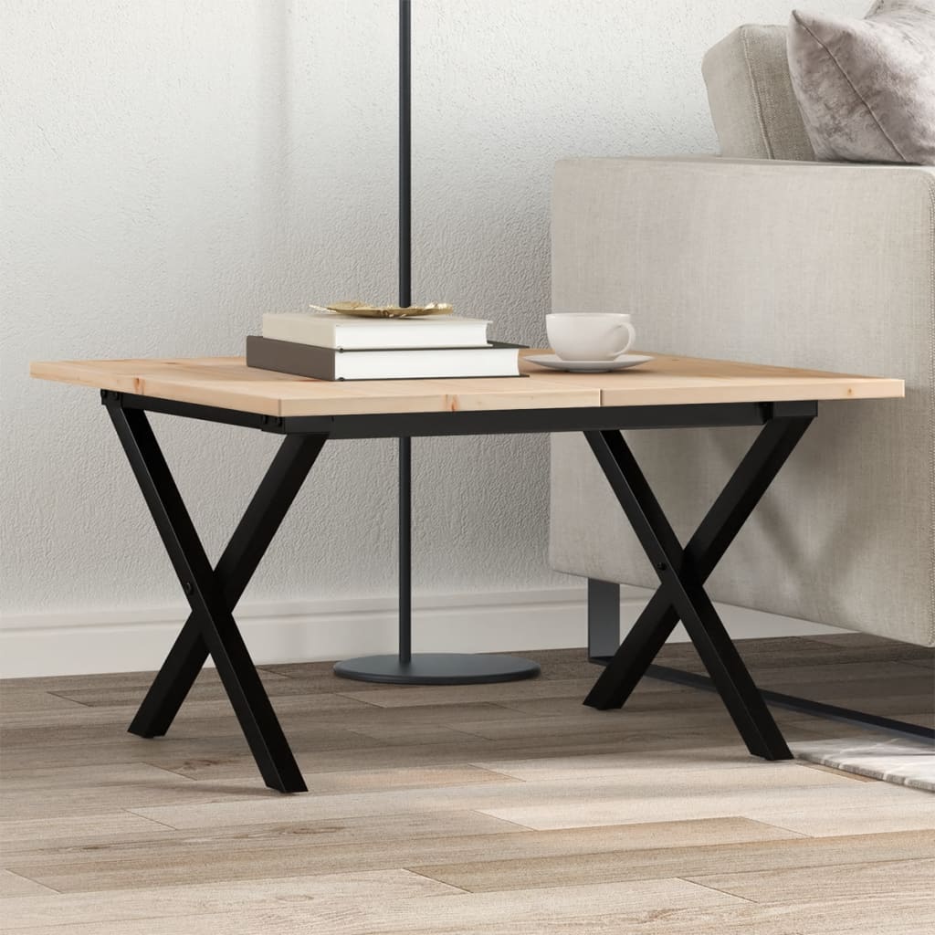 Mesa de centro estrutura em X 60x60x40 cm pinho e aço