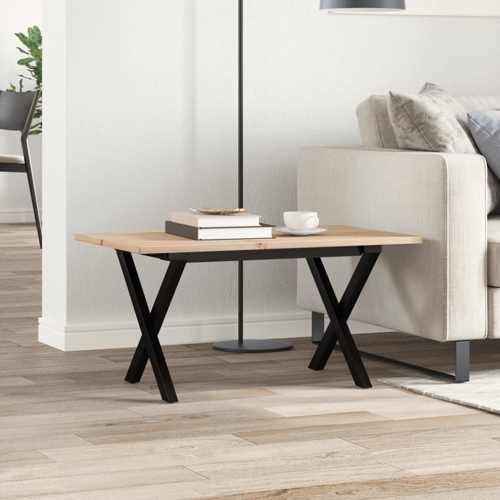 Mesa de centro estrutura em X 80x50x40 cm pinho e aço